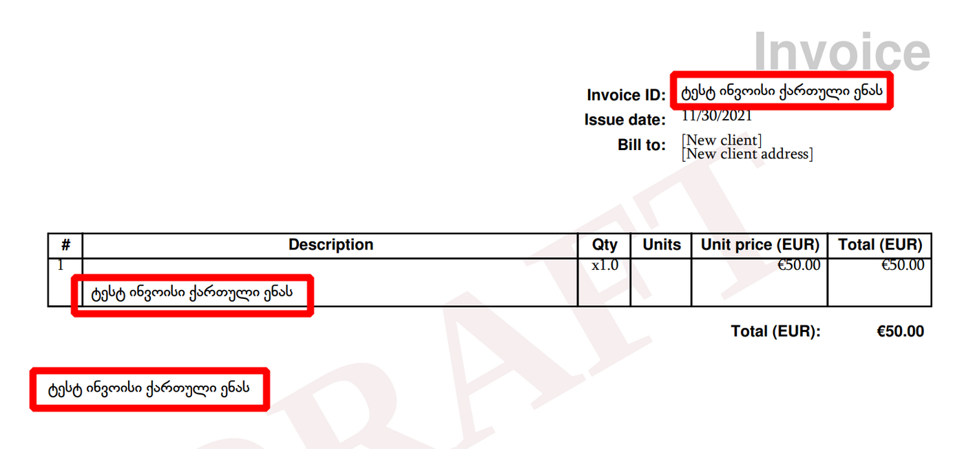 Text from some non-English language is empty in the invoice PDF ...