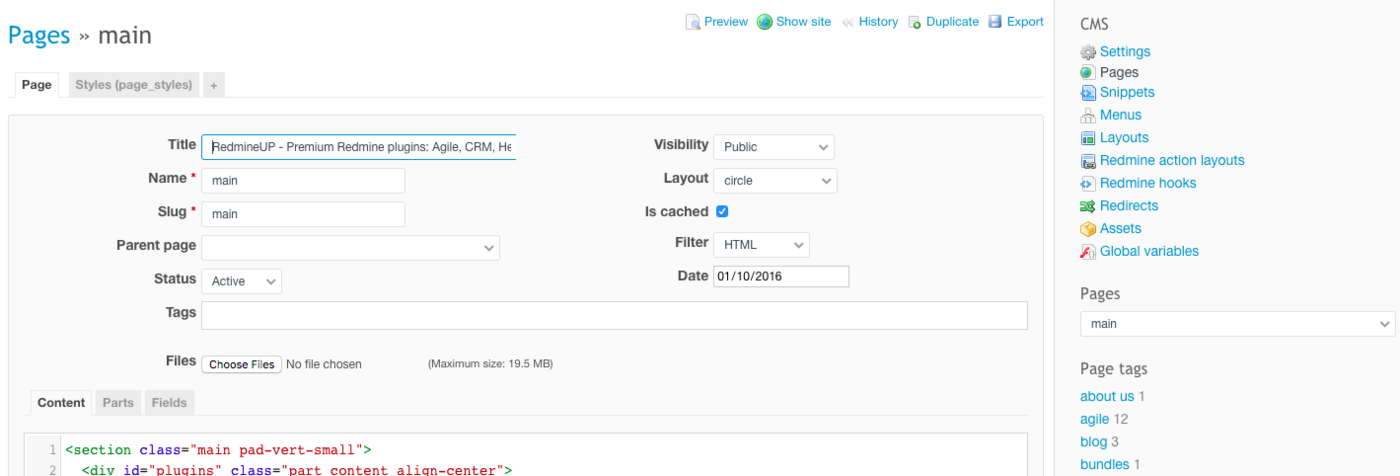 New CMS Plugin: WordPress-like websites in Redmine