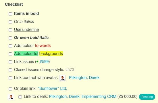 Checklist items text formatting | Checklists plugin documentation