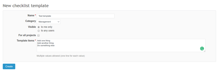 Using templates | Checklists plugin documentation