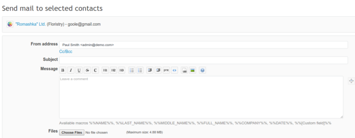 Email sending | CRM plugin documentation